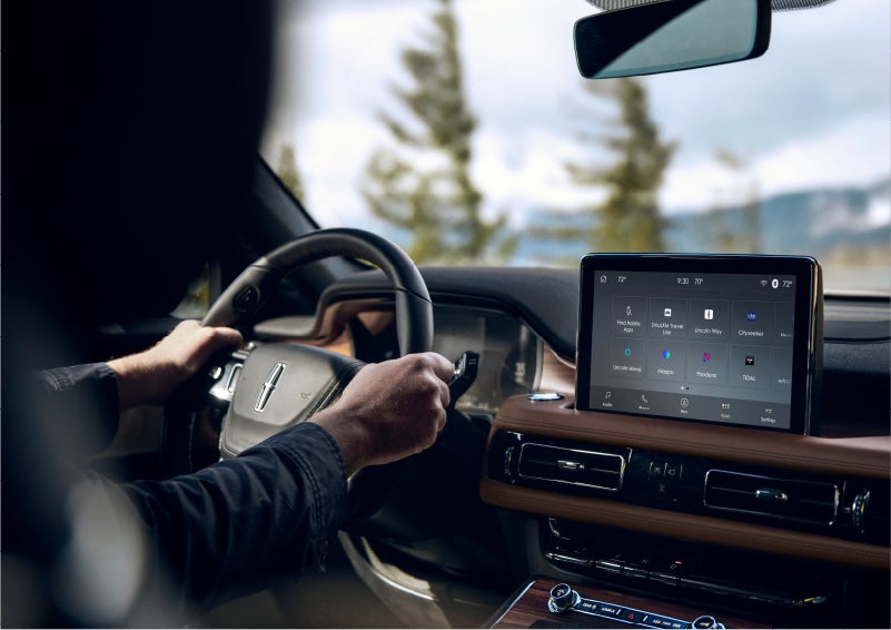 The Lincoln+Alexa app screen is displayed in the center screen of a 2023 Lincoln Aviator® Grand Touring SUV | Casa Lincoln in El Paso TX