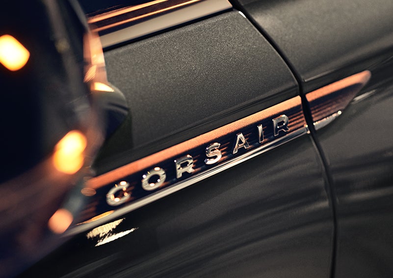 The stylish chrome badge reading “CORSAIR” is shown on the exterior of the vehicle. | Casa Lincoln in El Paso TX